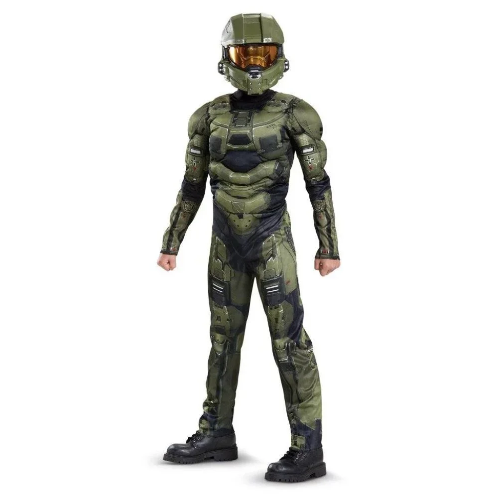 XBOX Halo & Sword Halloween Costume 4/6 Master Chief Muscle Jumpsuit 3 Pc Boys
